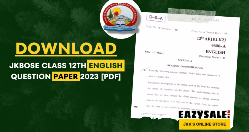 Download JKBOSE Class 12th English Question Papers 2023 PDF