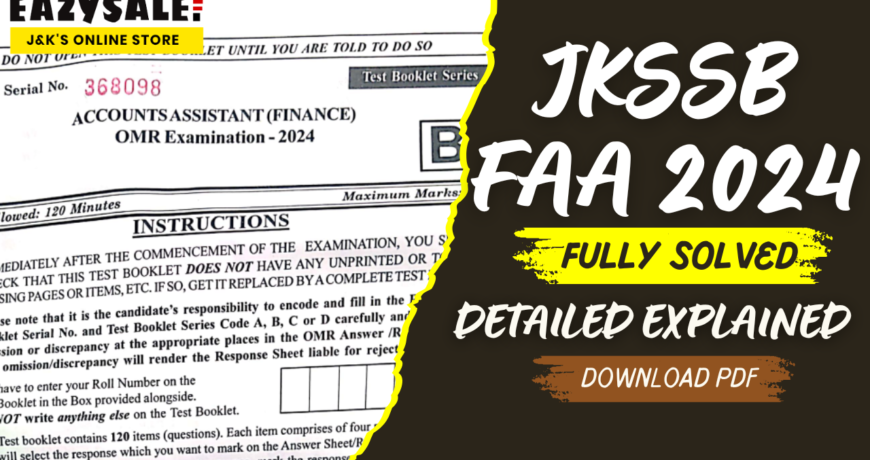 JKSSB Finance Accounts Assistant FAA Question Solved Paper JKSSB Previous-Year Paper