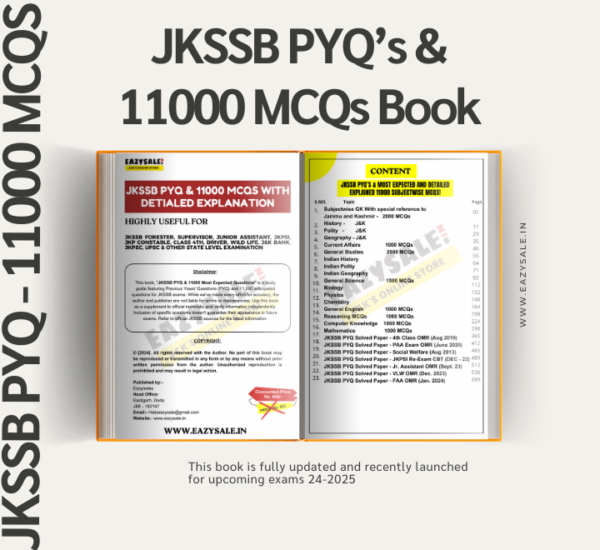 JKSSB PYQ and 11000 MCQs Book 2024